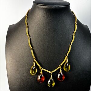 Sarah Coventry Gold Tone Necklace with Amber Color Glass Drops